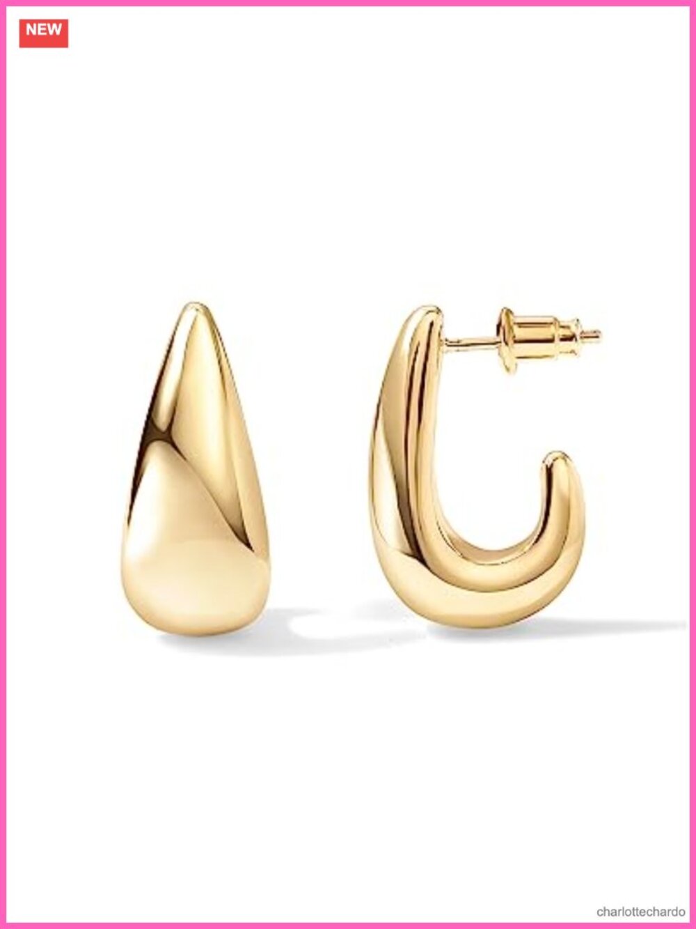 14K Gold Plated Dome Hoop Earrings for Women, Sterling Silver Posts,